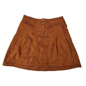 Anthropologie Briony Mini Skirt 4 Burnt‎ Orange Button Fly Pockets Boho